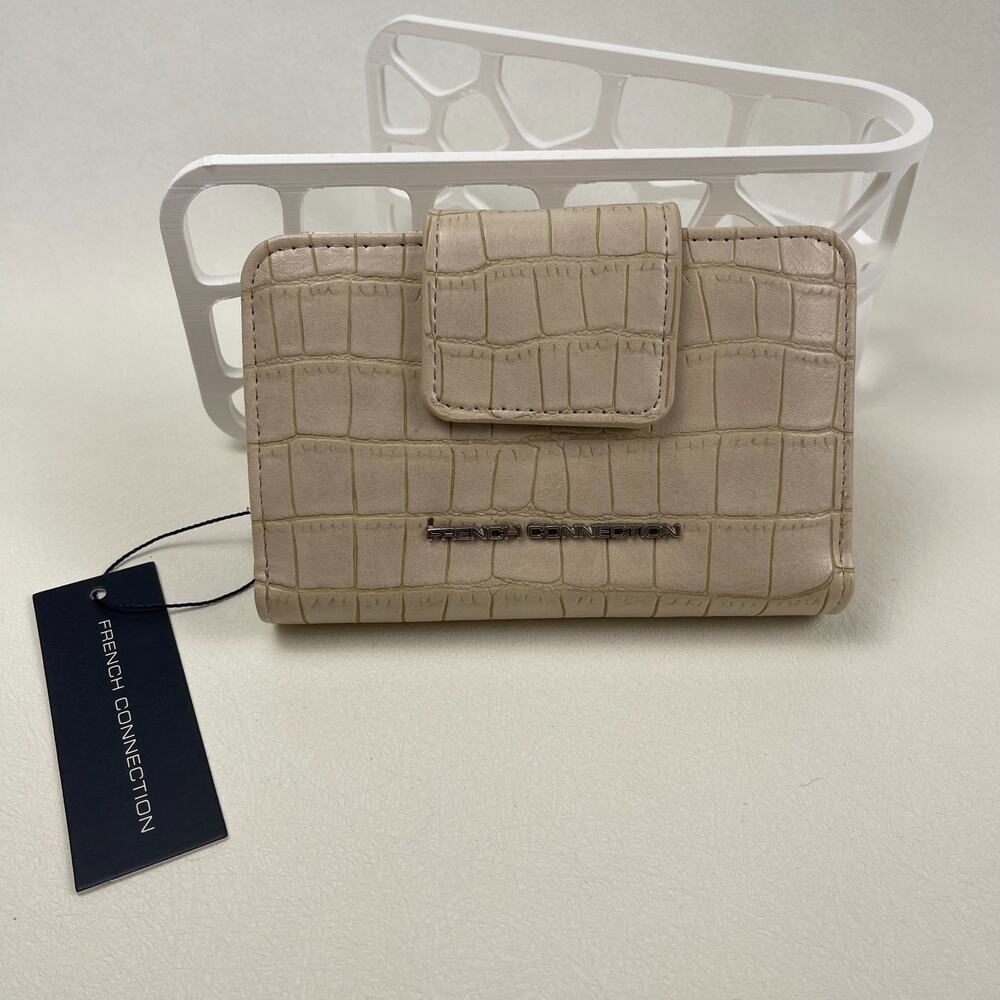 French Connection Emmy Croco Fold Zipper Wallet Neutral NWT MSRP $48